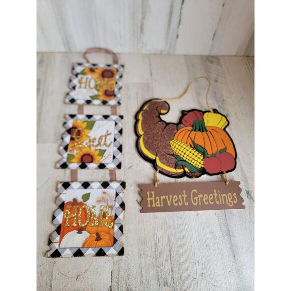 Thanksgiving home sweet home sunflower pumpkin hanging sign set - Picture 1 of 8